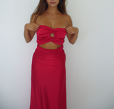 Pretty Red Strapless Sheath Satin Long Party Dress Birthday Outfits HZ0319