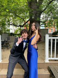 Royal Blue V Neck Mermaid Satin Long Prom Dress Party Gown HZ0319