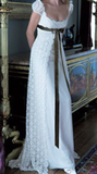 Retro White A-Line Lace Satin Long Formal Party Dress Wedding Dress Bridal Dress, HZ0319