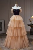 Elegant Off Shoulder Layered Tulle Ball Gown Long Prom Dress HZ0319