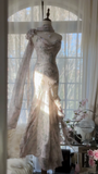 Light Pink Straps Mermaid Beaded Long Evening Dresses Birthday Outfits, HZ0319
