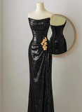 Black Scoop Neck Mermaid Long Prom Dress Sequins Evening Dress HZ0319