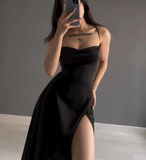 Burgundy A-Line Slit Prom Dress Satin Formal Party Dress, HZ0319