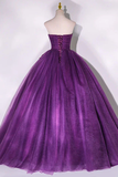 Purple Strapless A-Line Tulle Ball Gown Bowknot Formal Prom Dress HZ0319