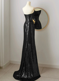 Black Scoop Neck Mermaid Long Prom Dress Sequins Evening Dress HZ0319