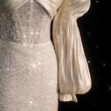 Stunning Ivory Long Sleeves Beading Sheath Wedding Dress Birthday Gown HZ0319