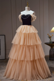 Elegant Off Shoulder Layered Tulle Ball Gown Long Prom Dress HZ0319