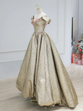 V-Neck Flowers Off the Shoulder A-Line Formal Evening Dress HZ0319
