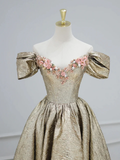 V-Neck Flowers Off the Shoulder A-Line Formal Evening Dress HZ0319