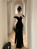 Black Off Shoulder Mermaid Long Formal Evening Party Dress HZ0319
