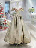 V-Neck Flowers Off the Shoulder A-Line Formal Evening Dress HZ0319