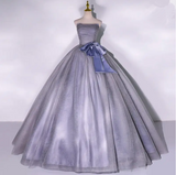 Purple Strapless A-Line Tulle Ball Gown Bowknot Formal Prom Dress HZ0319