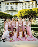 Elegant Pink Straps A-Line Satin Long Party Dress Bridesmaid Dress, HZ0319