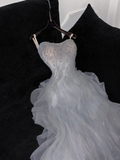 Fashion Sparkling White Beaded Sequin Mermaid Elegant Tulle Evening Dress Prom Dresses HZ0319