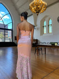 Lovely Pink Two Pieces Strapless Sheath Satin Long Party Dress Birthday Outfits, HZ0319