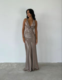 Elegant Purple V Neck Halter Sheath Satin Simple Long Prom Dress HZ0319