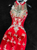 Gorgeous Sparkling Red Beaded Sequined Embroidery Design Elegant Mermaid Prom Dress Evening Dress HZ0319