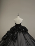Elegant Black Strapless Floral Quinceanera Dress Evening Ball Gown HZ0319