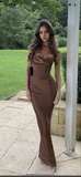 Brown Spaghetti Straps Mermaid Long Party Dress Wedding Guest Dress HZ0319