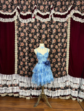 Retro Blue Floral Applique A-Line Elegant Chiffon Tiered Homecoming Dress Evening Dress Prom Dresses HZ0319