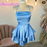 Lovely Pink Straps A-Line Satin Short Party Dress Homecoming Dress HZ0319