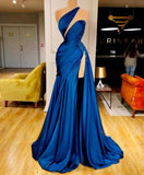 Blue Prom Dress, Beaded Prom Dresses, One Shoulder Prom Dresses, Pageant Dresses For Women, Lace Applique Prom Dresses, Cheap Prom Dresses, Prom Dresses HZ0319