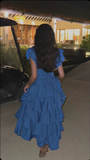 Royal Blue A-Line V Neck Tiered Long Party Dress Wedding Guest Dress HZ0319