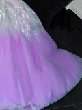 Gorgeous Purple Shiny Sequin Princess Dress Elegant A-Line Floor-length Evening Dress Prom Dresses HZ0319