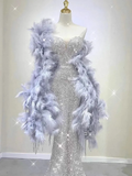 Stunning Silver Sweetheart Sequins Mermaid Long Formal Party Dress HZ0319