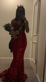 Wine Red Strapless Sequins Mermaid Long Prom Dress Birthday Outfits HZ0319