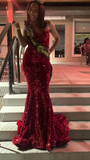 Wine Red Strapless Sequins Mermaid Long Prom Dress Birthday Outfits HZ0319