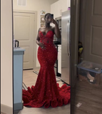 Sexy Sweetheart Sequins Mermaid Sleeveless Long Evening Party Dress HZ0319