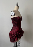 Burgundy Strapless Sheath Satin Lace-up Short Party Dresses Homecoming Dresses, HZ0319