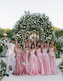 Elegant Pink Straps A-Line Satin Long Party Dress Bridesmaid Dress, HZ0319