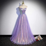 Light Purple Sweetheart A-Line Sequins Long Formal Party Dress HZ0319