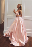 Light Pink Straps A-Line Satin Long Prom Dress Graduation Dress HZ0319