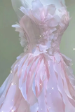 Pink Strapless A-Line Chiffon Long Party Dress Birthday Outfits HZ0319