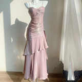 Silver Grey Straps Vintage Chiffon Long Party Dress Birthday Gown HZ0319