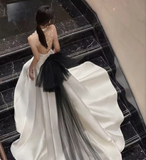 White Halter Open Back A-Line Satin Long Party Dress Birthday Outfits HZ0319