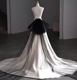 White Halter Open Back A-Line Satin Long Party Dress Birthday Outfits HZ0319