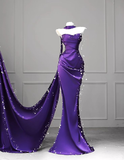 Charming Purple Strapless Mermaid Satin Long Party Dress Evening Gown, HZ0319