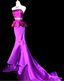 Unique Strapless Mermaid Satin Barbie Pink Long Evening Party Dress, HZ0319