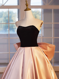Black Velvet and Pink Satin Beautiful A-Line Strapless Party Dress Evening Gown HZ0319