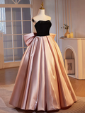 Black Velvet and Pink Satin Beautiful A-Line Strapless Party Dress Evening Gown HZ0319