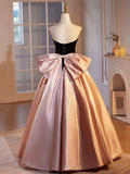 Black Velvet and Pink Satin Beautiful A-Line Strapless Party Dress Evening Gown HZ0319