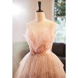 Stunning Pink Spaghetti Straps A-Line Long Prom Dress Evening Gown HZ0319