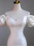 Chic White Sweetheart Mermaid Wedding Party Dress Satin Formal Dress HZ0319