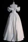 Stunning White Off Shoulder A-Line Satin Wedding Dress Birthday Gown HZ0319