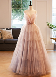 Stunning Pink Spaghetti Straps A-Line Long Prom Dress Evening Gown HZ0319