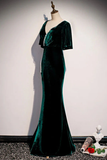Dark Green Velvet Mermaid V-Neck Formal Dress Party Dress Long Evening Dress HZ0319